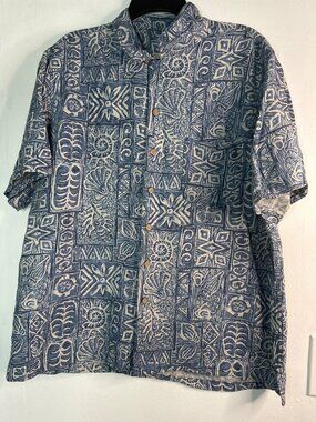 Back Bay Men’s L Washable Silk Geometric Print Button Down Short Sleeve Shirt